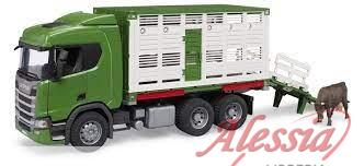 BRUDER - CAMION TRASPORTO ANIMALI SCANIA SUPER 560R CON 1 BUE - BRUDER